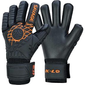 K-LO Goalkeeper Gloves: Savage Blackout Soccer Goalie Gloves - (Unisex, Youth, Kids & Adult) - Fingersaves for Protection | Strong Grip Palm | Sizes 4-11