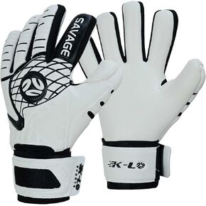 K-LO Goalkeeper Gloves: Savage Blackout Soccer Goalie Gloves - (Unisex, Youth, Kids & Adult) - Fingersaves for Protection | Strong Grip Palm | Sizes 4-11