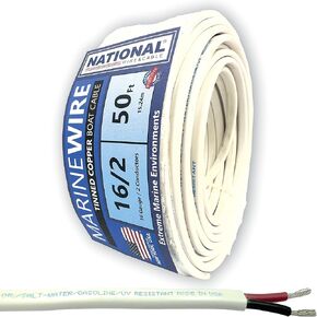 NATIONAL Wire&Cable 12/2 Marine Wire - 100 Ft - Made in USA - Tinned Copper Duplex Boat Wire - 12-Gauge 2-Conductor Shethed - Designed for Boat/Marine/Automotive/RV/Camper/Trailer