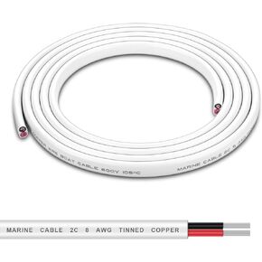Shirbly 10 Gauge Marine Wire - 20FT 10 AWG Duplex Marine Grade Wire, Tinned Copper Boat Cable, 2 Core Insulated Stranded Cable for Boat Marine Automotive Speakers Solar Outdoors - White (10AWG 20Ft)