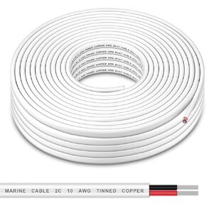 سلك بحري مقاس 10 من Shirbly - سلك بحري مزدوج بطول 20 قدم 10 AWG، كابل قارب نحاسي معلب، كابل مجدول معزول ثنائي النواة لمكبرات صوت السيارات البحرية للقوارب الشمسية في الهواء الطلق - أبيض (10AWG 20 قدم) in Kuwait