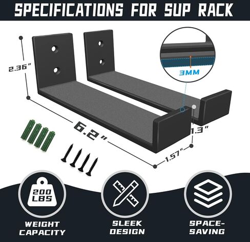 حامل رف تخزين لوح التجديف الداخلي SUP، منظم عرض على الحائط، خطاطيف شماعات المرآب، ملحقات قوارب الكاياك شديدة التحمل، حشوة فولاذية مطلية بالمسحوق مضادة للخدش تحمل ما يصل إلى 100 رطل، عبوتان in Kuwait