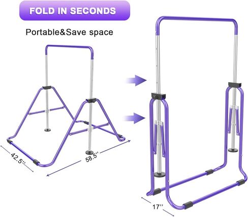 Gymnastic Bars for Kids with Adjustable Height, Folding Gymnastic Training Kip Bar, Junior Expandable Horizontal Monkey Bar for Home in Kuwait