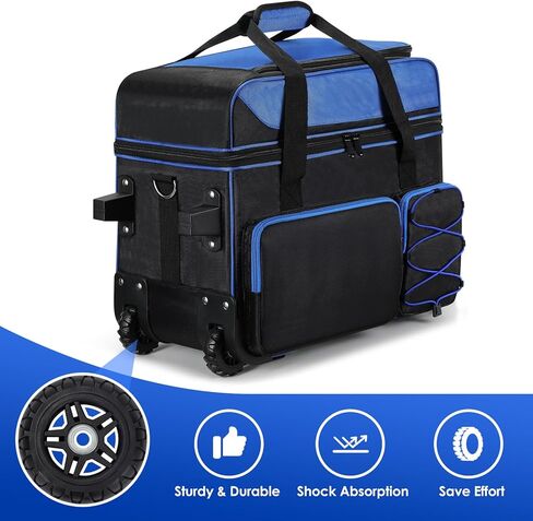 Double Roller Bowling Bag with Shoes Compartment, Large Capacity Bowling Ball Bag with Multi-Pockets for 2 Bowling Ball and Accessories, 2 Ball Bowling Bag with wheels & Retractable Handle in Kuwait