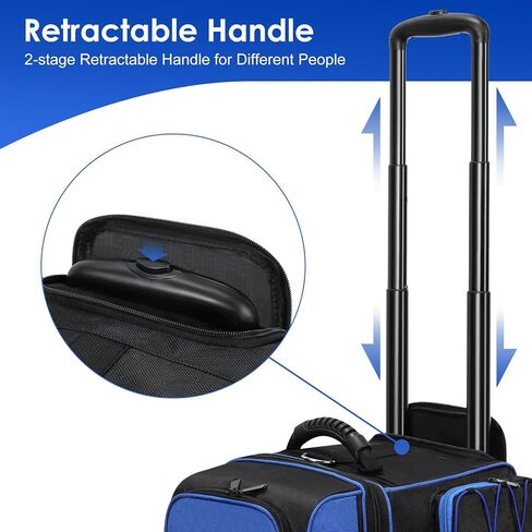 Double Roller Bowling Bag with Shoes Compartment, Large Capacity Bowling Ball Bag with Multi-Pockets for 2 Bowling Ball and Accessories, 2 Ball Bowling Bag with wheels & Retractable Handle in Kuwait