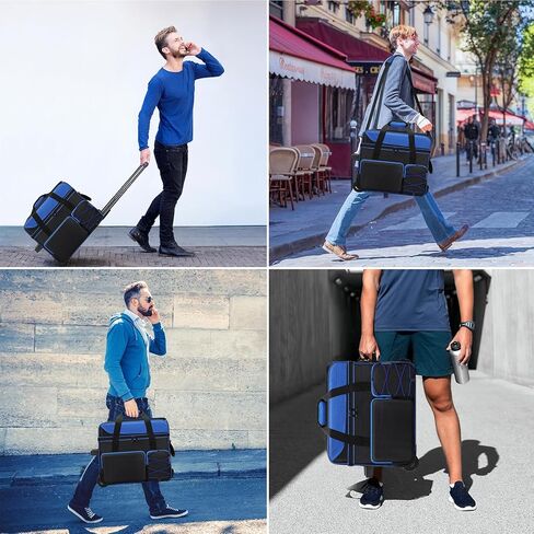 Double Roller Bowling Bag with Shoes Compartment, Large Capacity Bowling Ball Bag with Multi-Pockets for 2 Bowling Ball and Accessories, 2 Ball Bowling Bag with wheels & Retractable Handle in Kuwait
