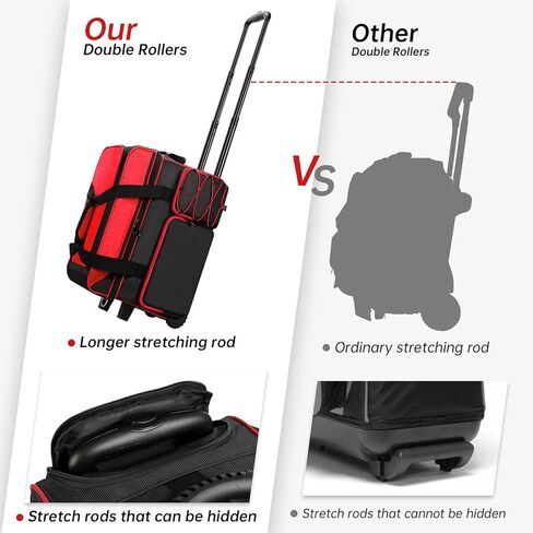 Large 2 Ball Bowling Bag With Rollers丨with Fixed Bowling Ball Device Roller Bag丨Extendable Handle to 42"丨Bowling Ball Roller Bag Fits 1 Pair Of Men'S Size 16 Bowling Shoes (Bowling Ball Not Included) in Kuwait