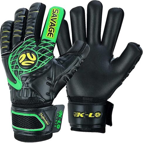 K-LO Goalkeeper Gloves: Savage Blackout Soccer Goalie Gloves - (Unisex, Youth, Kids & Adult) - Fingersaves for Protection | Strong Grip Palm | Sizes 4-11 in Kuwait