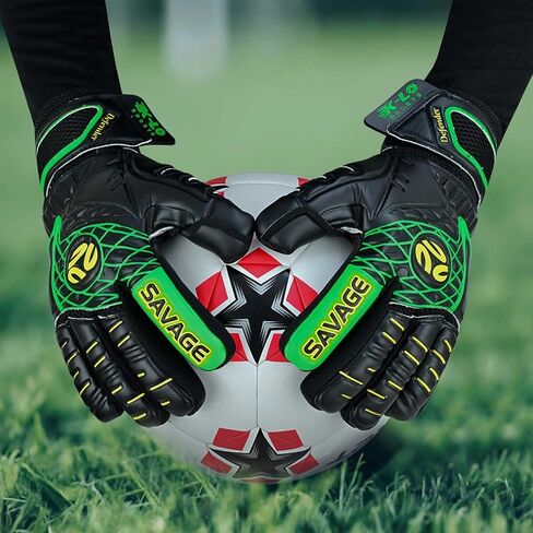 K-LO Goalkeeper Gloves: Savage Blackout Soccer Goalie Gloves - (Unisex, Youth, Kids & Adult) - Fingersaves for Protection | Strong Grip Palm | Sizes 4-11 in Kuwait