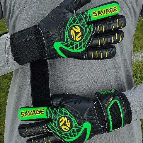 K-LO Goalkeeper Gloves: Savage Blackout Soccer Goalie Gloves - (Unisex, Youth, Kids & Adult) - Fingersaves for Protection | Strong Grip Palm | Sizes 4-11 in Kuwait