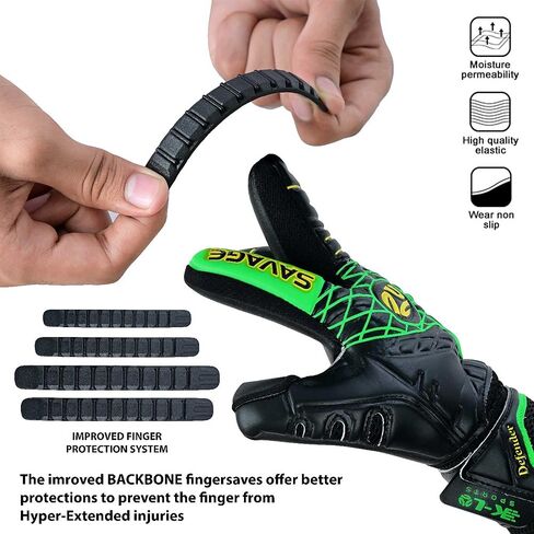 K-LO Goalkeeper Gloves: Savage Blackout Soccer Goalie Gloves - (Unisex, Youth, Kids & Adult) - Fingersaves for Protection | Strong Grip Palm | Sizes 4-11 in Kuwait