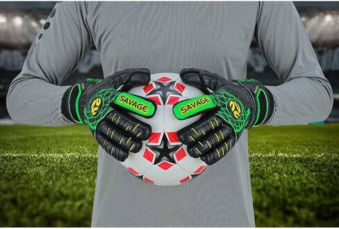 K-LO Goalkeeper Gloves: Savage Blackout Soccer Goalie Gloves - (Unisex, Youth, Kids & Adult) - Fingersaves for Protection | Strong Grip Palm | Sizes 4-11 in Kuwait