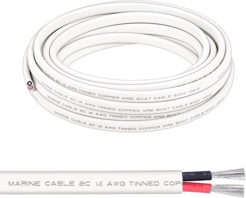 Shirbly 10 Gauge Marine Wire - 20FT 10 AWG Duplex Marine Grade Wire, Tinned Copper Boat Cable, 2 Core Insulated Stranded Cable for Boat Marine Automotive Speakers Solar Outdoors - White (10AWG 20Ft) in Kuwait
