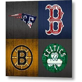 Kexle بوسطن الرياضة مروحة خمر ماساتشوستس لوحة ترخيص الفن الوطنيين ريد سوكس بروينز سلتكس الرجعية خمر معدن القصدير تسجيل لوحة الحائط - لمقهى البيرة نادي جدار ديكور المنزل 12x12 بوصة in Kuwait