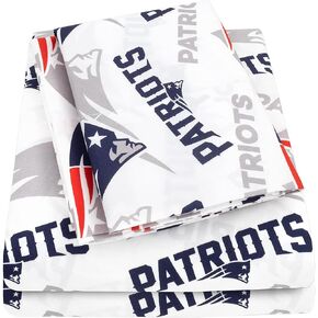 NFL Bed Sheets Officially Licensed Luxurious Soft Fitted, Flat and Pillowcase Football Sport Bedding Set Team Print, New England Patriots, Queen