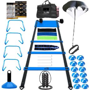 MLCINI Agility Ladder 1 Agility Training Equipment 1 Resistance Parachute 4 Adjustable Hurdles 12 Disc Cones 1 Jump Rope 3 Resistance Band 1 Yoga Band Agility Speed Training Equipment for Youth&Adults in Saudi Arabia