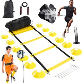 Goopreen 12 Rung 20FT Agility Ladder Speed Training Equipment, Soccer Ladder for Training with 12 Cones, Solo Soccer Trainer, Resistance Parachute, Jump Rope, Carry Bag, Training Ladder for Footwork in Kuwait