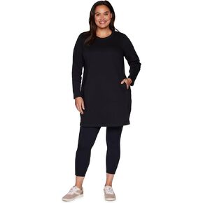 RBX Plus Size Fleece Dress for Women, Breathable Cotton Blend Fleece Tunic Dress with Pockets, Crewneck Sweatshirt Dress