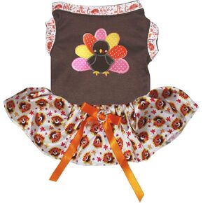Petitebella Rainbow Turkey Puppy Dog Dress (Orange/Turkeys, Medium)