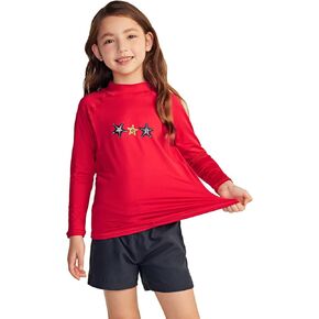 TSLA Girls Long Sleeve Rash Guard Shirt, UV/SPF Water Beach Surf Swim Top, UPF 50+ Sunscreen Swimwear Shirts