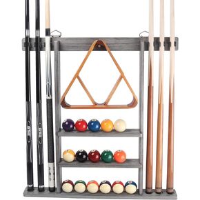 GSE Billiard Pool Cue Stick Hanging Wall Mounting Rack Only, Holds 6 Pool Cue Sticks, Billiard Ball Racks and Full Set of Pool Balls (Mahogany)