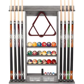 GSE Billiard Pool Cue Stick Hanging Wall Mounting Rack Only, Holds 6 Pool Cue Sticks, Billiard Ball Racks and Full Set of Pool Balls (Mahogany) in Kuwait