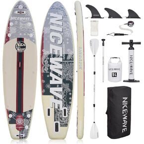 ألواح تجديف واقفة عريضة للغاية قابلة للنفخ من NiceWave للبالغين/الشباب مع حامل كاميرا (10'6"/11' ألواح تجديف SUP خفيفة للغاية) مع ملحقات ISUP وحقيبة ظهر ممتازة in Kuwait