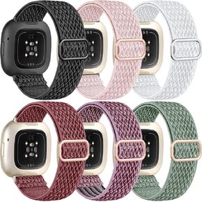 Ouwegaga Elastic Band Compatible with Fitbit Versa 4 Bands/Sense 2/Sense/Versa 3 Bands for Women Men, Adjustable Stretchy Nylon Solo Loop Sport Strap Compatible with Fitbit Smartwatch, 6 Packs in Kuwait