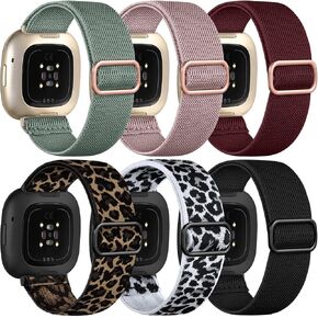 Ouwegaga Elastic Band Compatible with Fitbit Versa 4 Bands/Sense 2/Sense/Versa 3 Bands for Women Men, Adjustable Stretchy Nylon Solo Loop Sport Strap Compatible with Fitbit Smartwatch, 6 Packs in Saudi Arabia