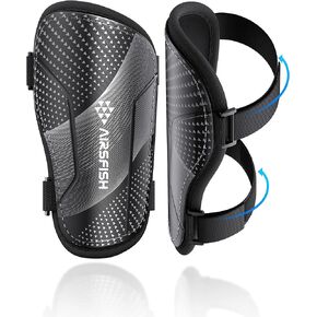 Shin Guards Soccer Kids Youth, CE Certified Airsfish Shin Guard Protection Gear for 2-18 Years Old Boys Girls Teenagers High Impact Resistant Breathable Comfortable 1 Pair 4 Sizes