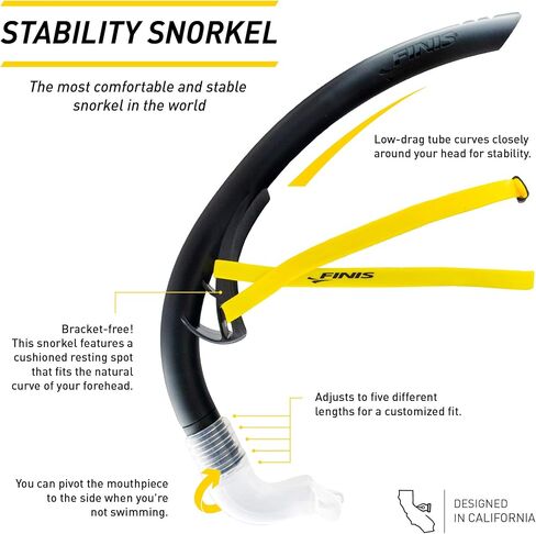 FINIS Stability Swimmer’s Snorkel - Bracketless - Center-Mount Swim Training Snorkel - Adjustable Fit - Silicone Mouthpiece in Saudi Arabia