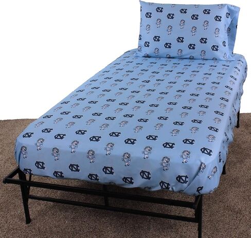 College Covers Everything Comfy North Carolina Tar Heels Full Sized 4 Piece Sheet Set, Team Color Background, 1 Flat Sheet, 1 Fitted Sheet, 2 Pillowcases in Saudi Arabia