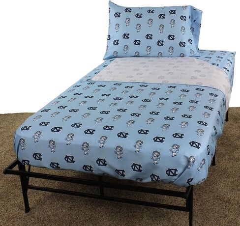 College Covers Everything Comfy North Carolina Tar Heels Full Sized 4 Piece Sheet Set, Team Color Background, 1 Flat Sheet, 1 Fitted Sheet, 2 Pillowcases in Saudi Arabia