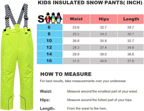 سروال ثلج للأولاد والبنات من HOUZONIY معزول مقاوم للماء، سروال تزلج مع حمالات قابلة للفصل للتزلج والتزلج على الجليد والشتاء in Kuwait