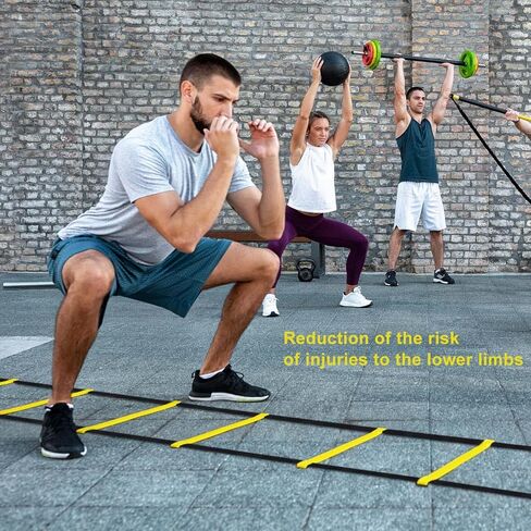 Speed Training Equipment for Soccer Agility Ladder with16 Rung, Resistance Parachute, Jump Rope, 5 Sports Bands,16 Cones Workout Ladder for Ground Increase Football Fitness Feet Speed & Footwork-26Ft in Kuwait