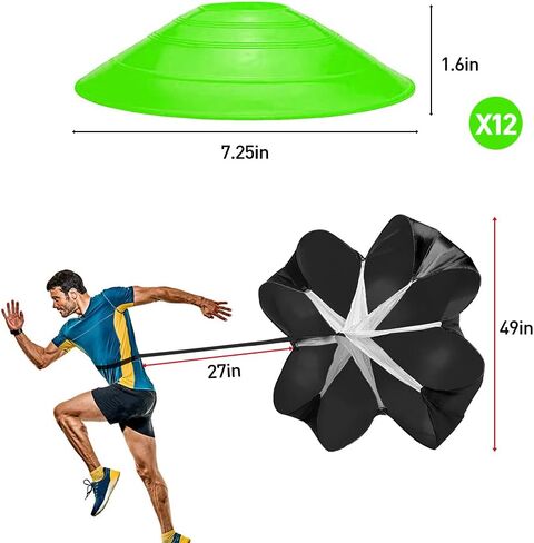 Pro Speed & Agility Training Set—Includes 12 Rung 20ft Adjustable Agility Ladder with Carrying Bag, 12 Disc Cones, 4 Steel Stakes, 1 Resistance Parachute, Use Equipment to Improve Footwork Any Sport in Kuwait