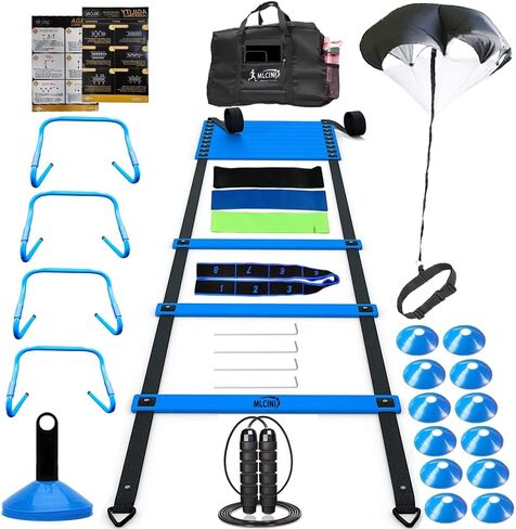MLCINI Agility Ladder 1 Agility Training Equipment 1 Resistance Parachute 4 Adjustable Hurdles 12 Disc Cones 1 Jump Rope 3 Resistance Band 1 Yoga Band Agility Speed Training Equipment for Youth&Adults in Saudi Arabia