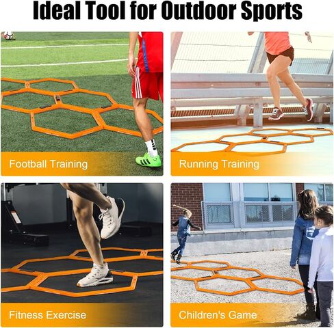 Max4out Hex Agility Rings Set of 6/12 Rings for Speed & Agility Footwork Training, Hexagon Ladder with Fitness Equipment Sport Workout Home Gym, Kids and Adults (Orange) in Kuwait