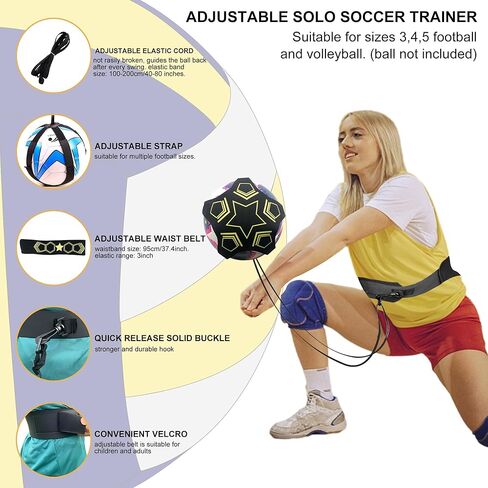 Jewaytec Soccer/Volleyball Trainer, Soccer Training Equipment Aid for Kids Adults, Football Kick Throw Solo Practice Training Aids Control Skills Adjustable Waist Belt for Teen Girls & Boys in Kuwait