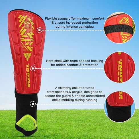 Vizari Malaga Soccer Shin Guards - Breathable & Lightweight Soccer Shin Pads with Ankle Protection - Reduces Shocks & Injuries - Adults, Youth & Kids Soccer Shin Guards with Non-Slip Adjustable Strap in Kuwait