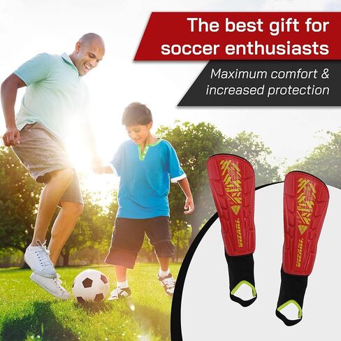 Vizari Malaga Soccer Shin Guards - Breathable & Lightweight Soccer Shin Pads with Ankle Protection - Reduces Shocks & Injuries - Adults, Youth & Kids Soccer Shin Guards with Non-Slip Adjustable Strap in Kuwait