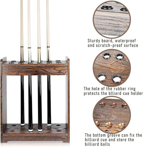 Retyion 12 Pools Floor Cue Billiard Pool Rack Stand Wooden Cue Stick Organizers Fishing Rod Rack Organizer in Kuwait