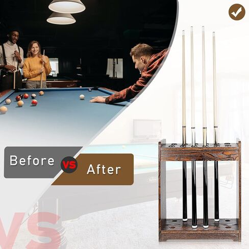 Retyion 12 Pools Floor Cue Billiard Pool Rack Stand Wooden Cue Stick Organizers Fishing Rod Rack Organizer in Kuwait