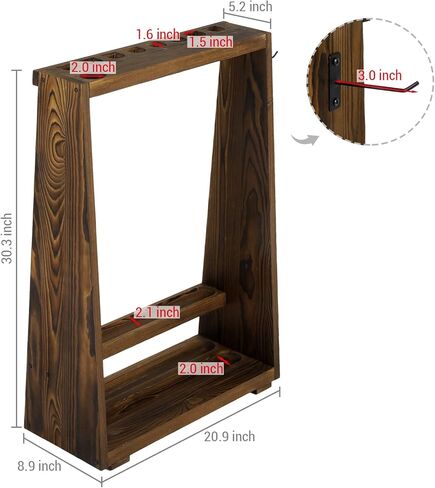 رف تخزين ملحقات البلياردو القائم بذاته من الخشب الصلب البني المحروق من MyGift - حامل عصا حمام السباحة على الأرض، ورف كروي، وخطاف مثلث in Kuwait