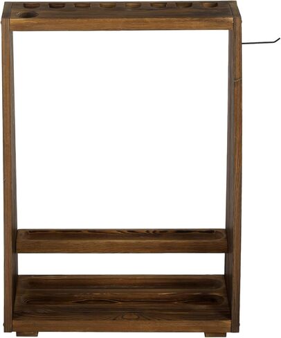 رف تخزين ملحقات البلياردو القائم بذاته من الخشب الصلب البني المحروق من MyGift - حامل عصا حمام السباحة على الأرض، ورف كروي، وخطاف مثلث in Kuwait