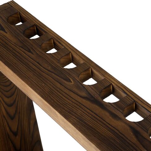 رف تخزين ملحقات البلياردو القائم بذاته من الخشب الصلب البني المحروق من MyGift - حامل عصا حمام السباحة على الأرض، ورف كروي، وخطاف مثلث in Kuwait