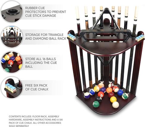 رف البلياردو XPRESS لحمام السباحة - حامل زاوية لحامل عصا حمام السباحة مع 16 حامل كرة و6 عبوات من الطباشير - وسادات دائرية مطاطية لمنع الضرر - ملحقات طاولة بلياردو مدمجة لكهف الرجل in Kuwait