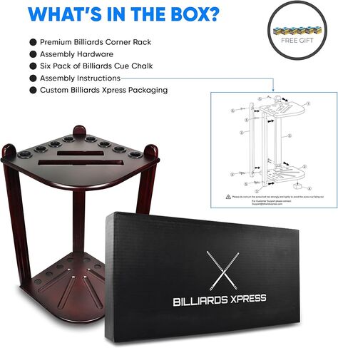 رف البلياردو XPRESS لحمام السباحة - حامل زاوية لحامل عصا حمام السباحة مع 16 حامل كرة و6 عبوات من الطباشير - وسادات دائرية مطاطية لمنع الضرر - ملحقات طاولة بلياردو مدمجة لكهف الرجل in Kuwait