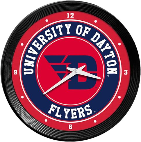 The Fan-Brand NCAA Dayton Flyers: Ribbed Frame Wall Clock - Sports Team Bar Sign Décor - Home, Dorm, Office, Fan Cave, Garage in Kuwait