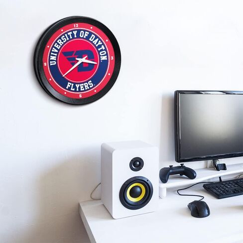 The Fan-Brand NCAA Dayton Flyers: Ribbed Frame Wall Clock - Sports Team Bar Sign Décor - Home, Dorm, Office, Fan Cave, Garage in Kuwait